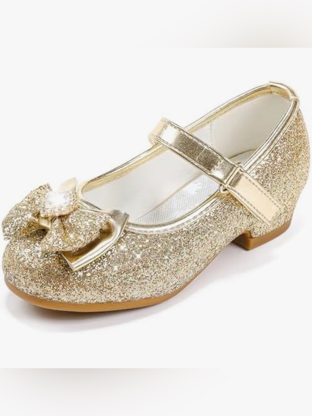 Furdeour Gold Glitter Mary Jane Dress Shoes for Girls with Decorative Bow
